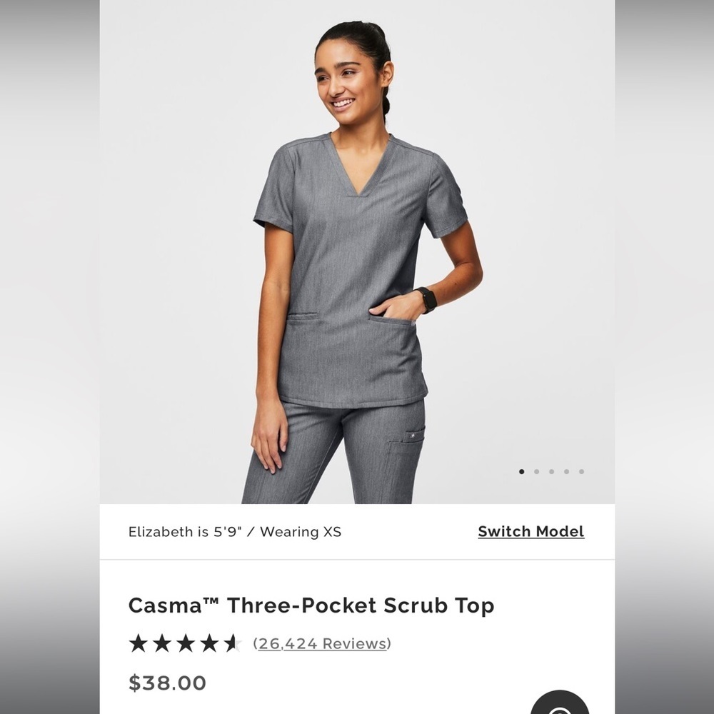 FIGS NWT Casma Three-Pocket Scrub Top - Graphite